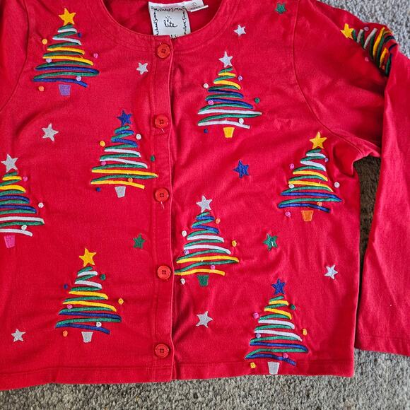 Vintage Michael Simon Cardigan Sweater Womens Size L Red Knit Cotton Long Sleeve - Picture 3 of 7